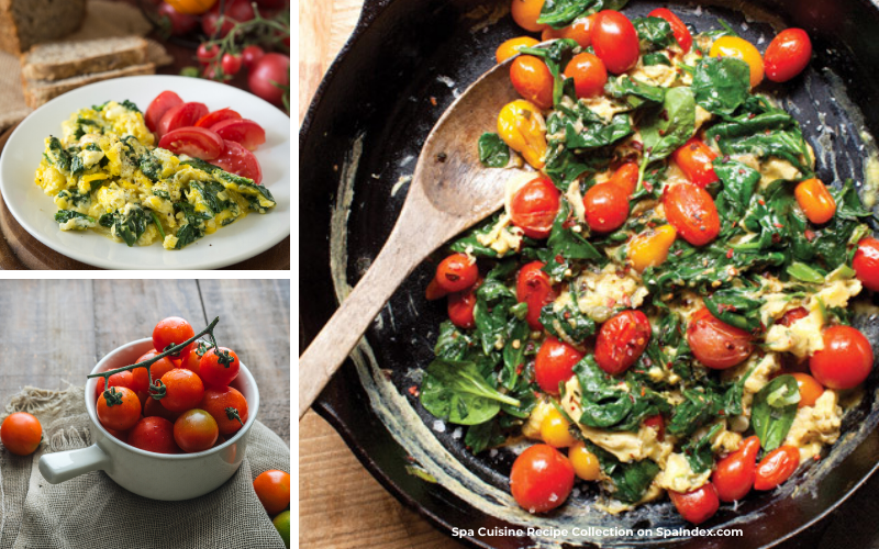 Blistered Spinach Tomato Scramble