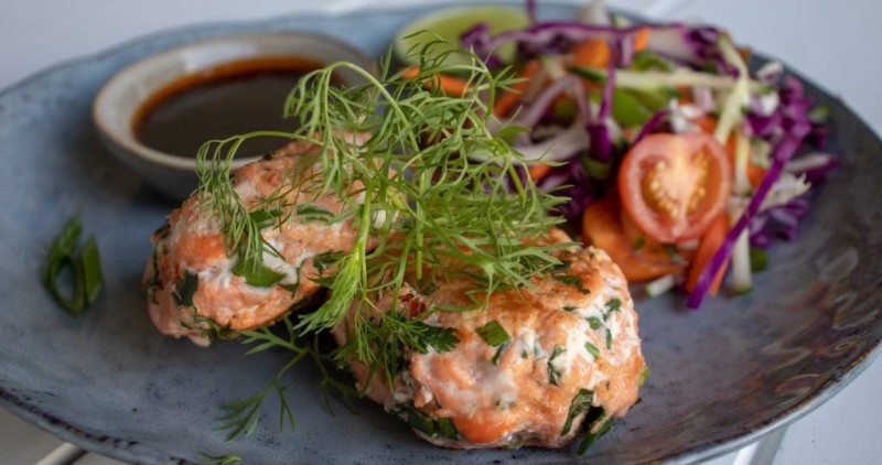 Thai Salmon Cakes with Cabbage Slaw