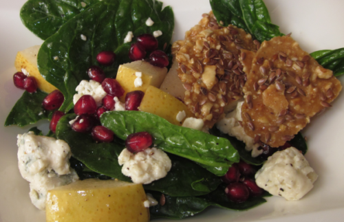 Spinach Salad with Flax Seed Crunchies