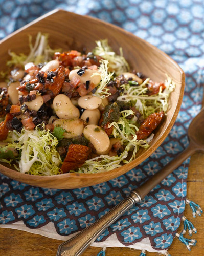 Gigante Bean Salad with Black Olive and Pesto Recipe